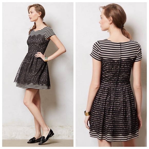 Anthropologie Dresses & Skirts - Bordeaux black lace overlay striped Alouette dress